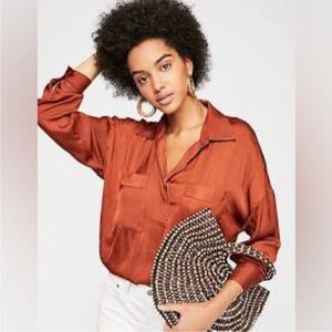Free People Starry Dreams Pullover Blouse Burnt Orange Rust Size Small